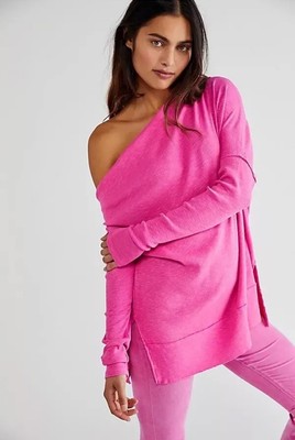We The Free People Get Together Long Sleeve Slouchy Top Dancing Queen Pink Small