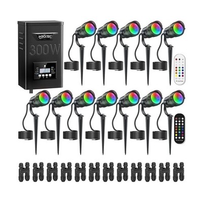HIBOITEC 12W RGBCWWW Landscape Lighting Kit with 300W Low Voltage UL Transfor...