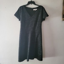 Loft Women's Black Short Sleeve Dress Size 14 Long Length V Neck