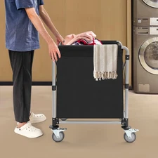 Folding Laundry Cart with Wheels 220lbs Capacity Commercial Rolling Hamper Black
