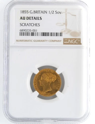 Great Britain 1855 1/2 Sovereign .917 Fine Gold Coin Victoria NGC AU Details