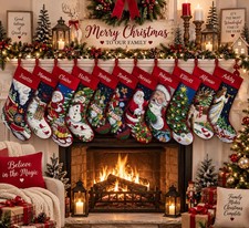 Needlepoint Christmas Stocking, Personalized Santa Nutcracker Reindeer Name