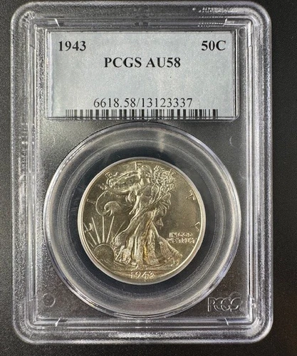 1943 Walking Liberty Half Dollar – PCGS AU58 – Near Mint State – 90% Silver