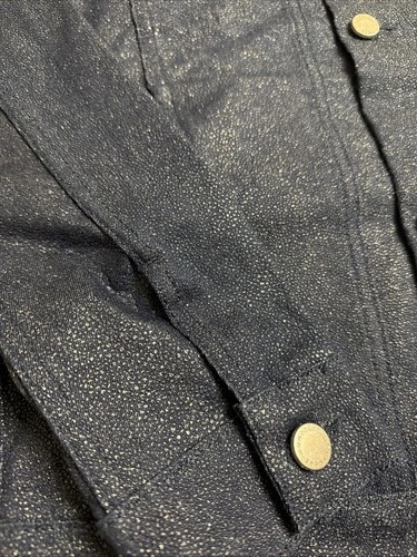 Monfrere Stingray Print Dean Denim Jacket Blue Snap Button Mens Size S NWT $478 image 2