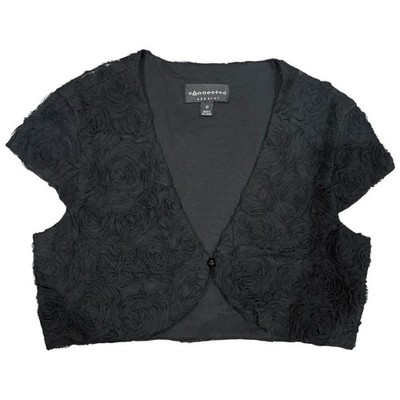 Connected Apparel Black Rosette Mesh Shrug Bolero Jacket Sz 10 Cropped Cardigan