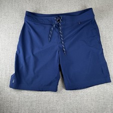 Lands End Boys Board Short Navy Blue Drawstring Swim Trunks Pocket Size 12