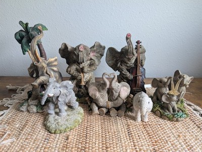 Vintage Elephant Figurine Lot of 7 - The Hamilton Collection, Tuskers, Orchestra
