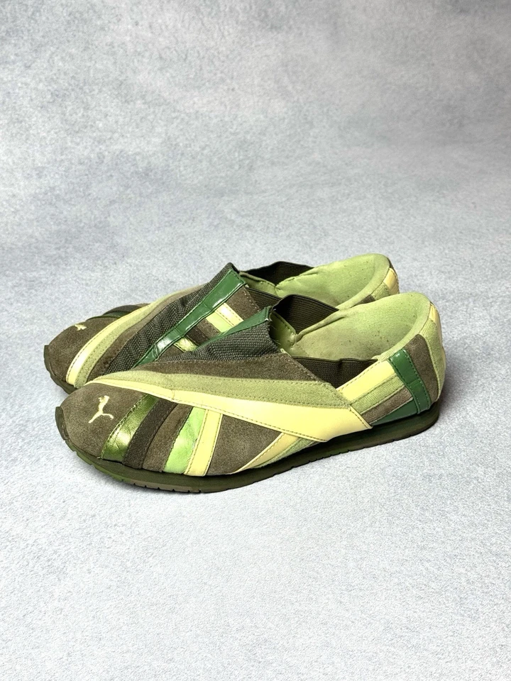Архивные винтажные туфли на плоской подошве Puma без застежек замшевые кожаные зеленые Y2K 00-е женские размер 37,5 - Изображение 2 из 4