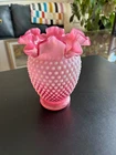 Fenton CRANBERRY HOBNAIL OPALESCENT 6” Double Crimped Vase