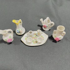 Vintage Doll House Tea Set W/ 9 pieces Porcelain Mini Floral Occupied Japan Tiny