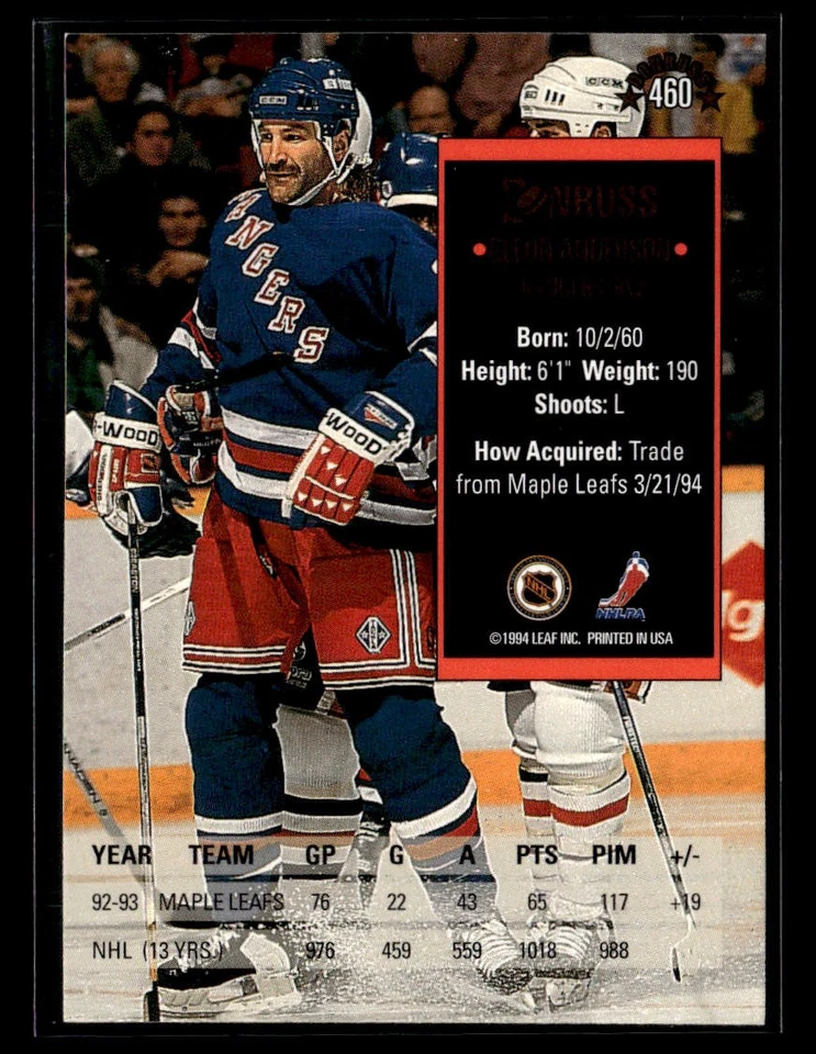 1993-94 Donruss Glenn Anderson #460 - Image 2 of 2