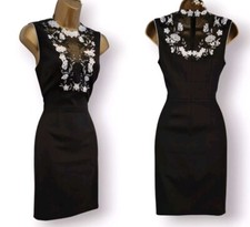 Karen Millen Cutout Lace Black Wiggle Pencil Shift Sleeveless Dress UK 8
