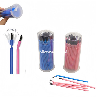 100Pcs Dental Disposable Bendable Taper-Cut Bristles Applicator Brush Blue/Pink