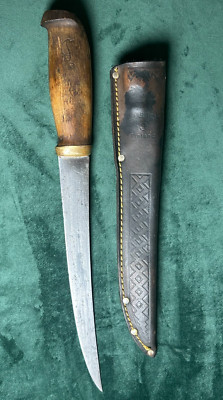 Vtg J. Marttiini Finland Hand Ground Steel 13''  Fish Fillet Knife Sheath Rapala
