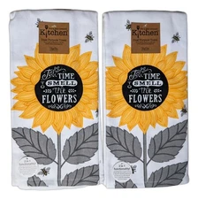 Set of 2 JUST BEES Sunflower Smell Flowers Terry Kitchen Towels, Kay Dee Designs