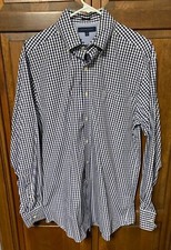 Tommy Hilfiger Men 16 34 35 Dress Shirt Button Down White Blue Plaid Check