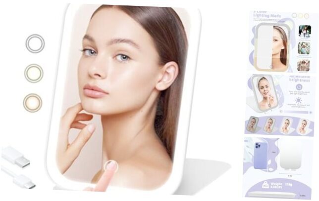 Portable Travel Makeup Mirror with 3 Light Settings USB Rechargeable  -image
