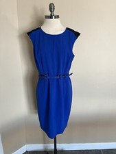 Calvin Klein Dress 12 Cobalt Blue Black Belt Stretch Career Church
