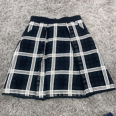 Milly Minis Black Check Skirt with Pleats Girls Size 10 Lined Pockets Adjustable