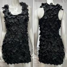 Olive Olivia Women's Small Black Silk Petals Layered Sheath Dress Anthropologie