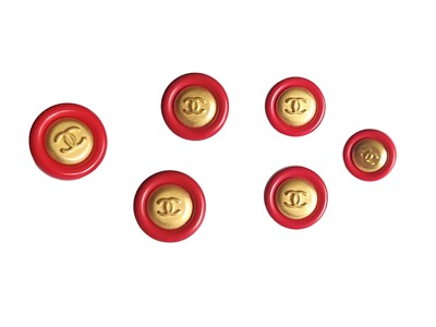Set of 6 Vintage Chanel Gold Toned w/ Red Shank Buttons Various 