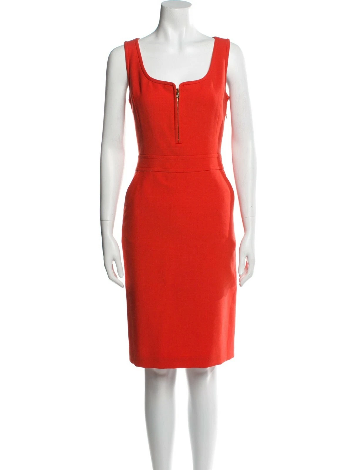 Abito foderato con cerniera TORY BURCH Zachary lana rossa arancione taglia 8 tasche laterali medie