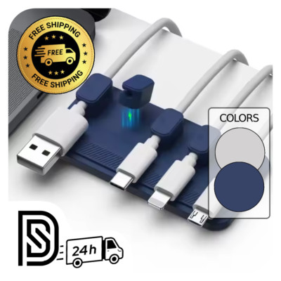 Magnetischer Kabelhalter Ordnung Organizer Clip Kabel Draht Schreibtisch Zuhause USB Ladegerät UK