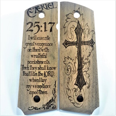 Ezekiel 25:17 Walnut Hardwood 1911 Grips Full Size / Commander
