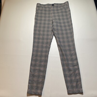 ZARA Woman BROWN WHITE CHECKED LEGGINGS TRF Size L High Waist 30