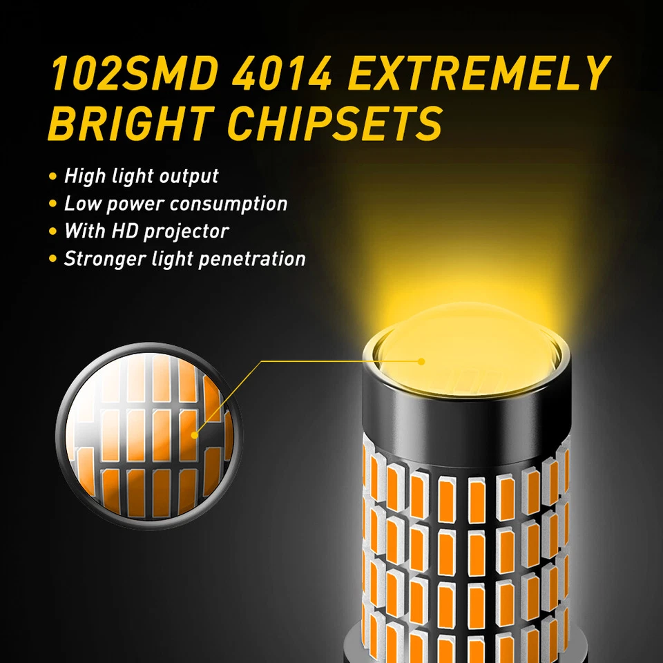 AUXITO 2800LM 3157 3156 Amber LED Parking Turn Signal Indicator Light 1~10Set - Image 4 of 4