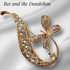 Image of Butterfly Gold Tone Rhinestone Crystal Brooch~ Lapel or Scarf Pin