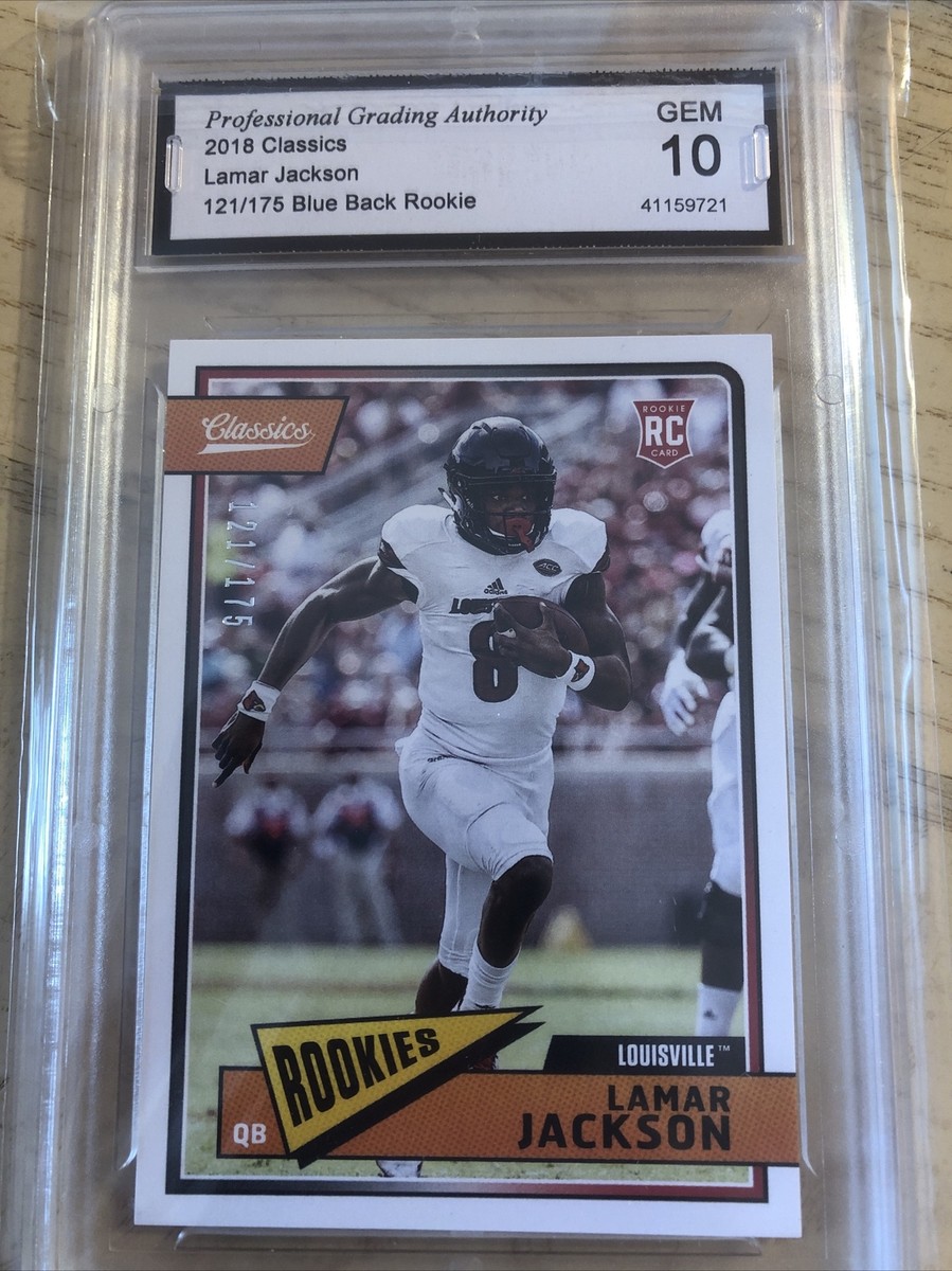 lamar jackson graded rookie card 2018 Lamar Jackson Classics Rookie SP /175 BLUE BACK Graded GEM 10