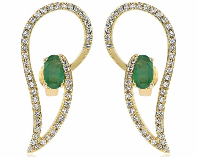 DIAMOND AAA EMERALD 14KT YELLOW GOLD 3D HEART SHAPE LOVE STUD  EARRINGS