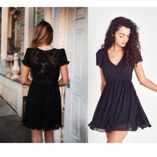 LoveShackFancy Patrona Pleated Lace Little Black Mini Party Dress Size 12