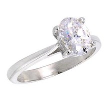 Sterling Silver Solitaire Engagement Ring, 8mm x 6mm 1.25 ct Oval Cut CZ Stone