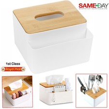 Bamboo Lid Tissue Dispenser Adjustable Makeup Storage Compartments Box Organiser