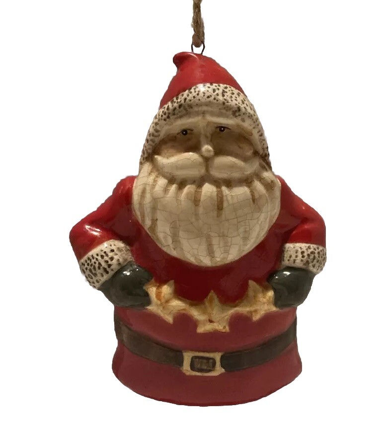 Vtg RUSS BERRIE Handpainted Ceramic Old World Santa Christmas Ornament