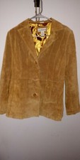 Modern Essentials Womens Small Tan Genuine Leather Collared Jacket Coat Blazer