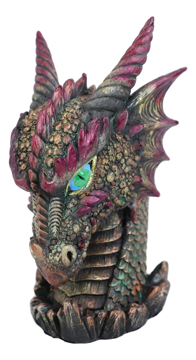 Medieval Fantasy Hydra Fin Red Spiked Dragon Head With Bright Eyes