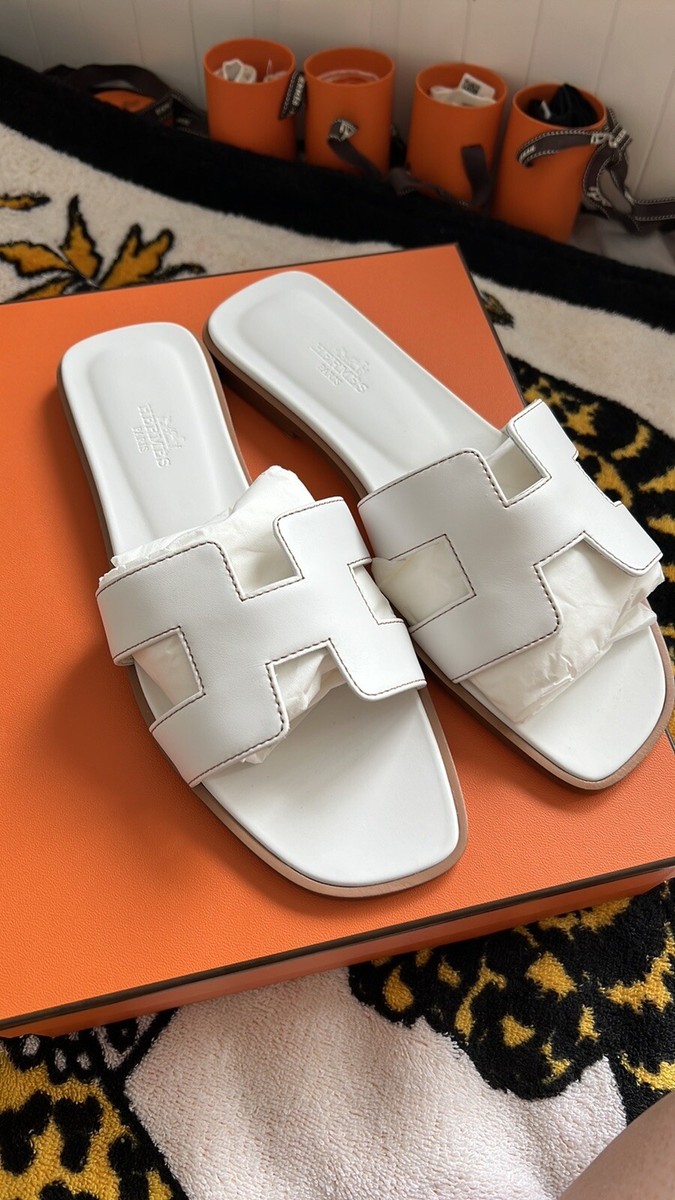 BNIB Hermes Oran sandal white Blanc 100% Authentic receipt sz 37.5