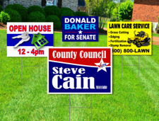 100 - 18x24 Yard Signs - Custom Design - Full Color - 2 Sided - Stakes Included 