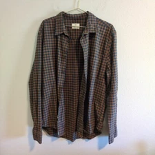 Mutual Weave Shirt Men XL Long Sleeve Brown Blue Plaid Button Down Shirt