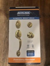 Schlage Plymouth Bright Brass Front Entry Handleset with Thumbturn, Knob