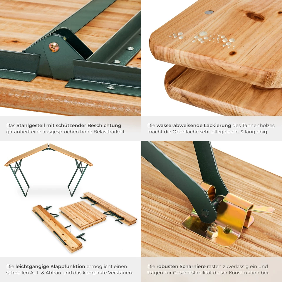 Biergartengarnitur klappbar Bierbank Tannenholz Festzeltgarnitur Biergarnitur - Bild 4 von 4