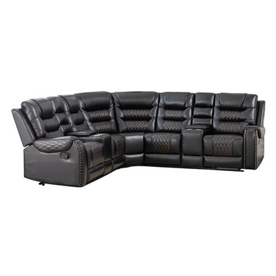 Manual Reclining Sectional Sofa Black Faux Leather 5-Seat L-Shaped with Stora...