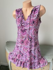 Michael Kors Dress Women M Pink Paisley Boho Sleeveless Stretch Ruffle Hem Beach