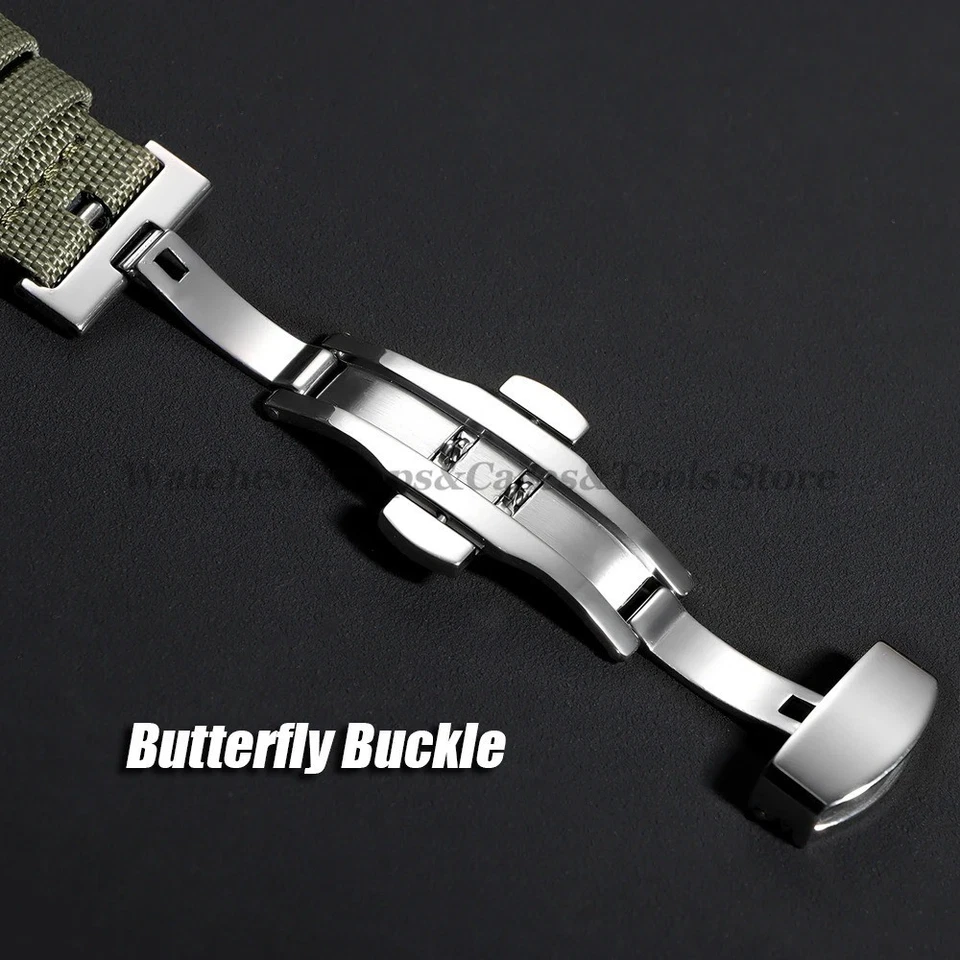 Correa de reloj de tela de vela 20 mm para Omega para Seiko Business nailon mariposa Buc Foto 2 de 4