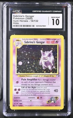 CGC 10 GEM MINT Sabrina's Gengar 2000 Gym Heroes 14/132 Holo SWIRL Pokemon Card
