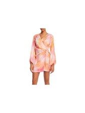 ART DEALER Womens  Long Sleeve Surplice Neckline Mini Evening Wrap Dress