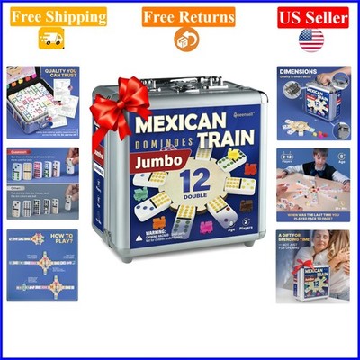 Mexican Train Dominoes Set Double 12 with 91 Jumbo Tiles & Case